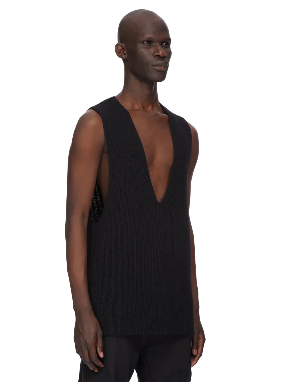 Rick Owens Concordians Runway V Tank In Black Wool