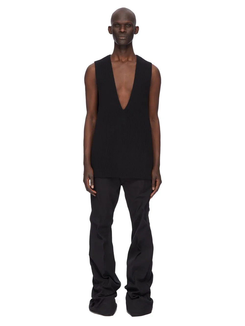 Rick Owens Concordians Runway V Tank In Black Wool