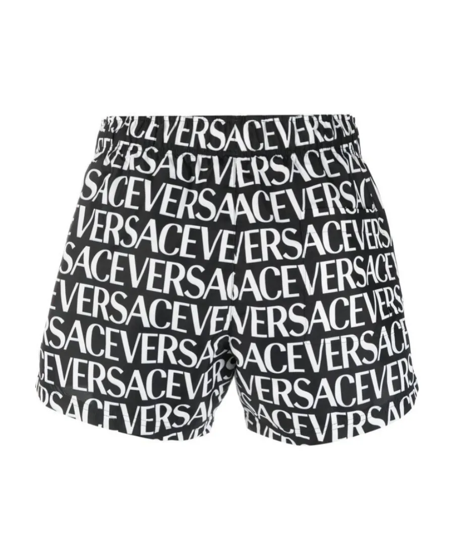 Versace Logo Printed Drawstring Swim Shorts