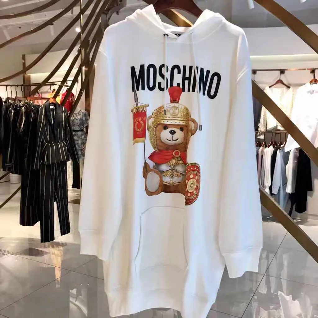 Logo Teddy Bear Printed Hooded Sweater