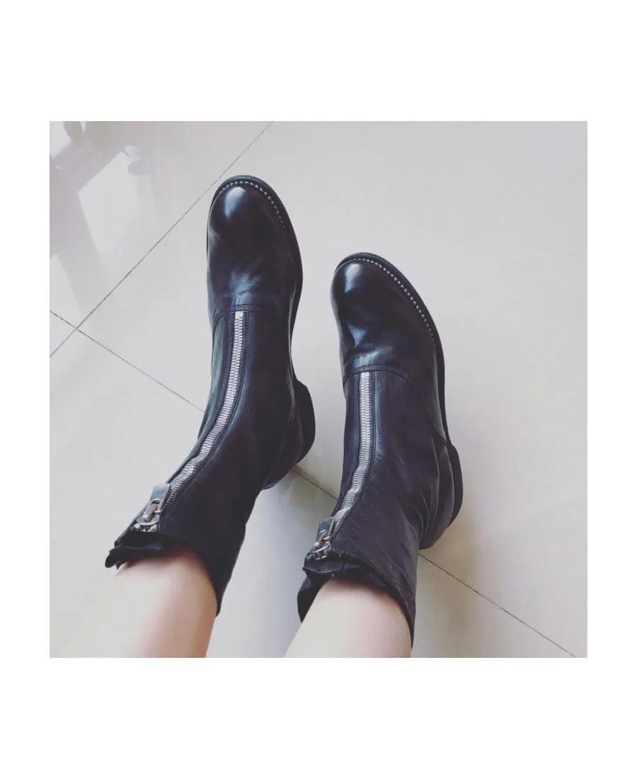 Zipped Low-Heel Ankle Boots
