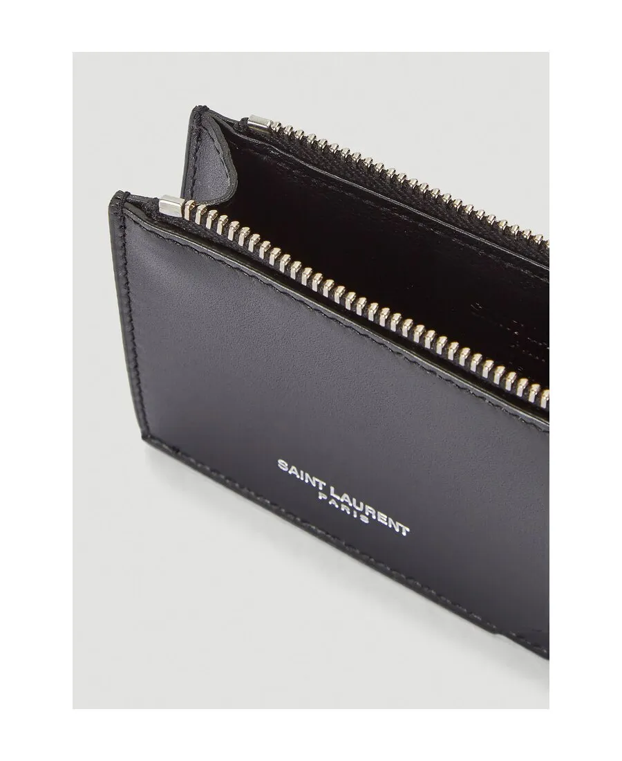 Saint Laurent Logo Detailed Zip-Up Cardholder