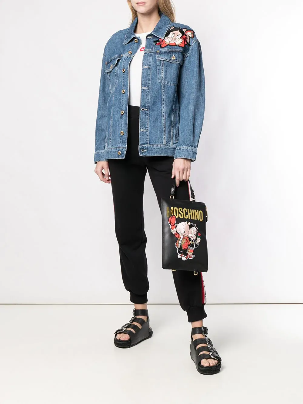 Porky Pig Embroidered Patch Denim Jacket