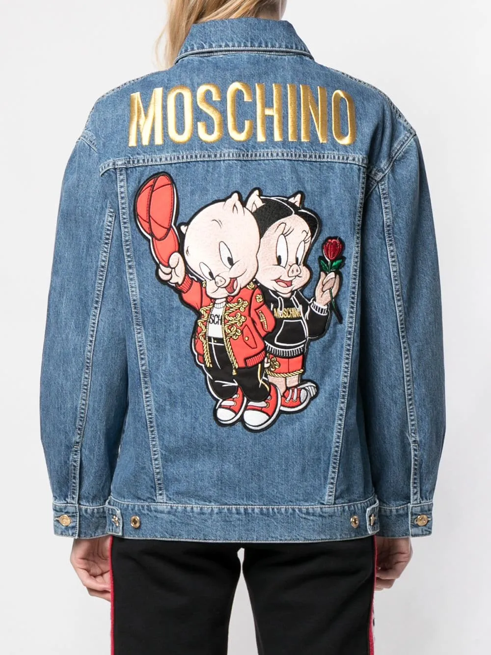 Porky Pig Embroidered Patch Denim Jacket