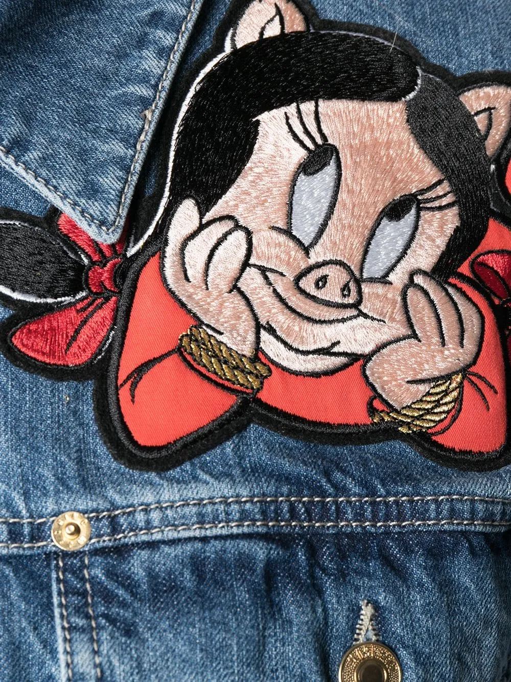 Porky Pig Embroidered Patch Denim Jacket