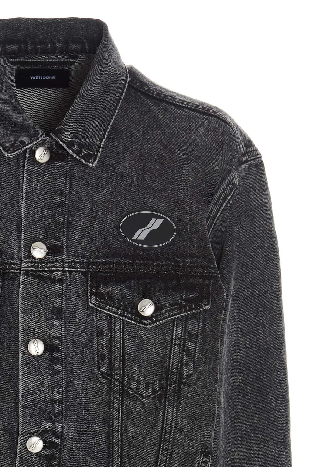 We11Done Logo Patch Faded Denim Jacket