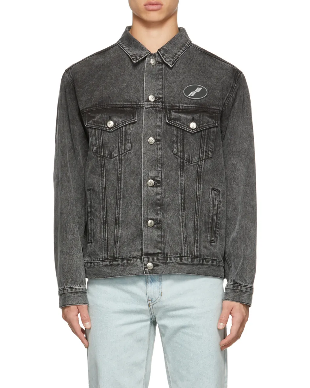 We11Done Logo Patch Faded Denim Jacket