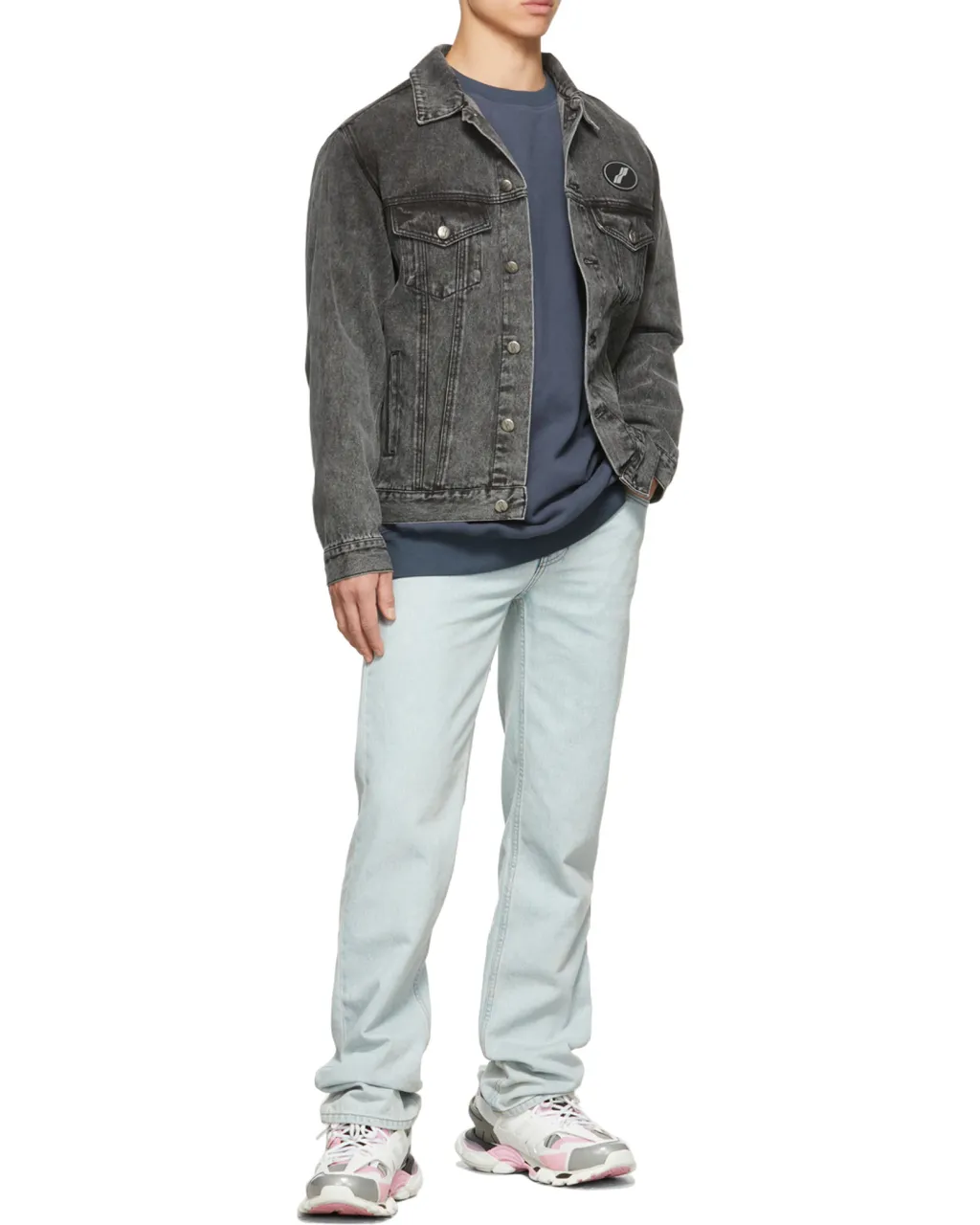 We11Done Logo Patch Faded Denim Jacket