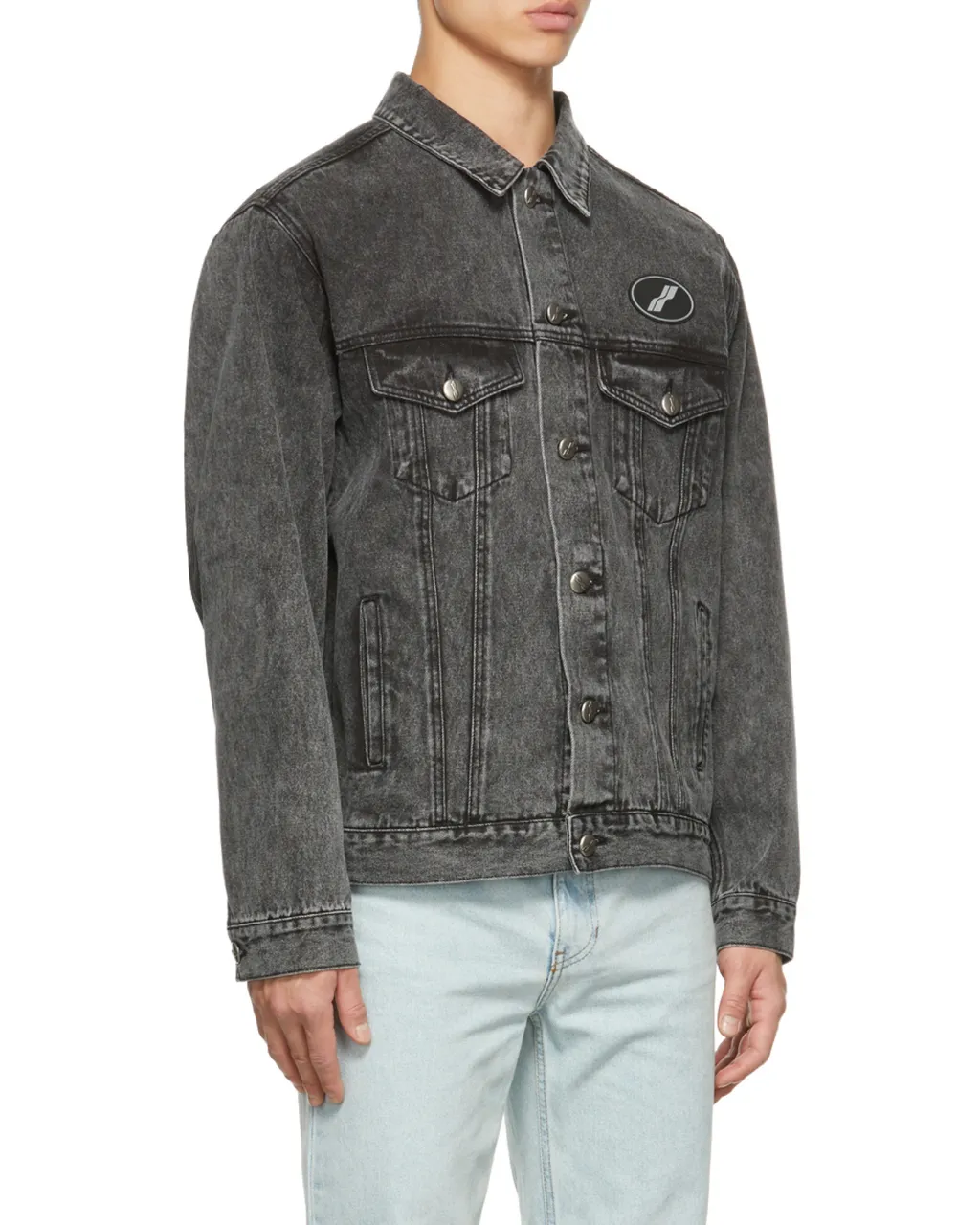 We11Done Logo Patch Faded Denim Jacket