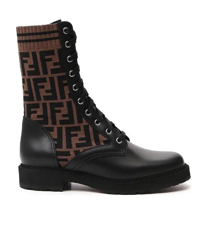 Black Leather Biker Boots With Stretch Fabric