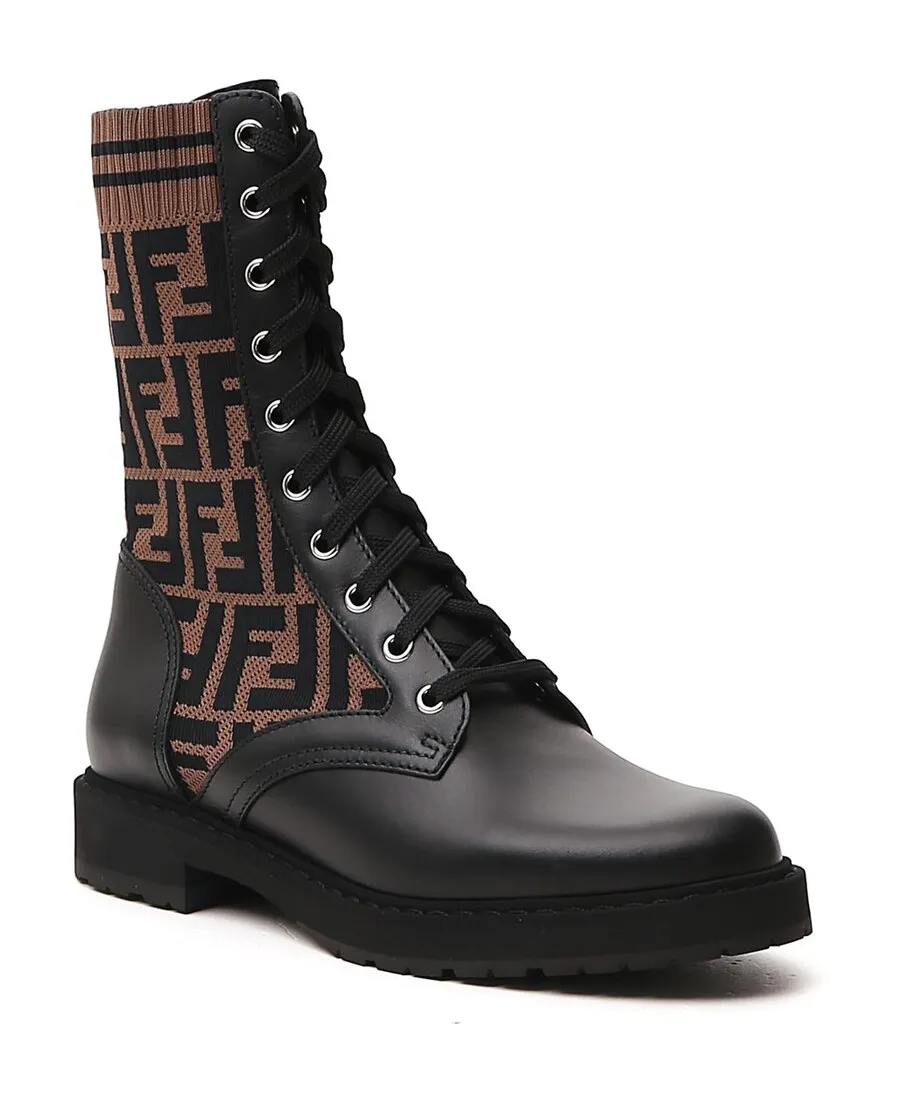 Black Leather Biker Boots With Stretch Fabric