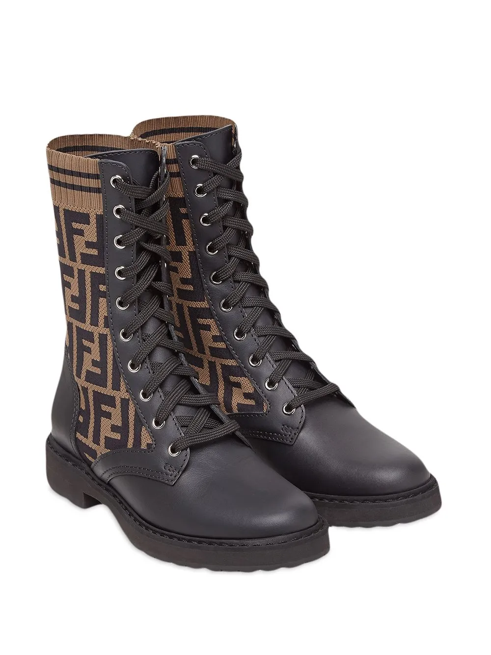 Black Leather Biker Boots With Stretch Fabric