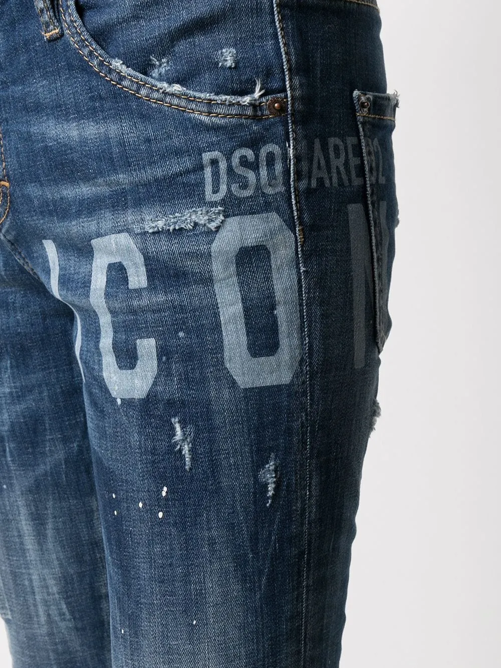 Logo-Print Distressed Jeans