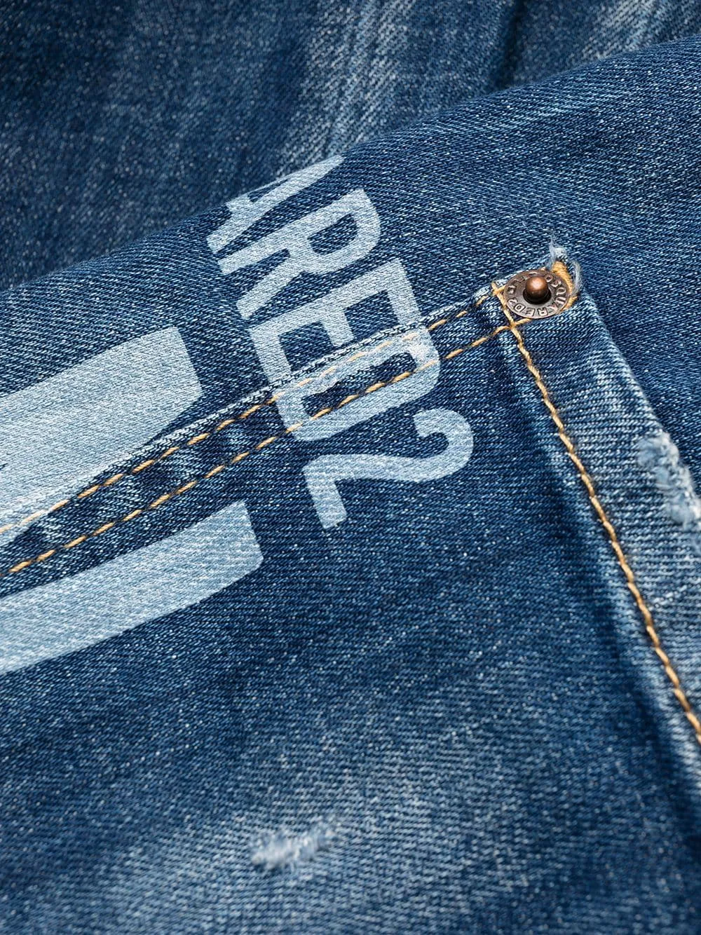 Logo-Print Distressed Jeans