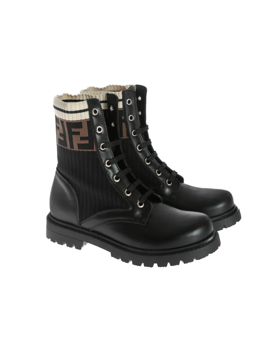 Fendi Kids Ff Motif Lace-Up Boots