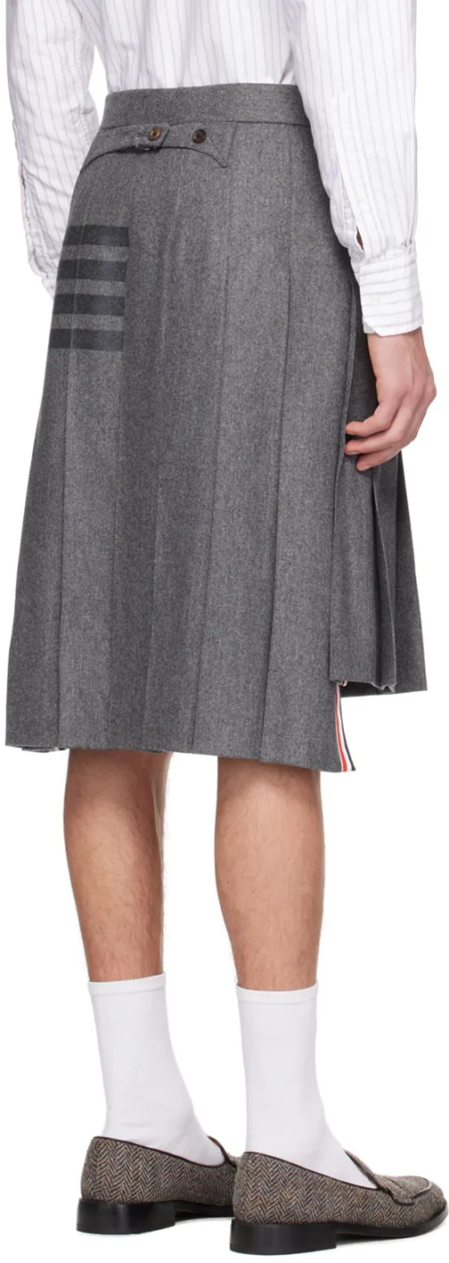 Knee-Length Pleated 4-Bar Striped Skirt