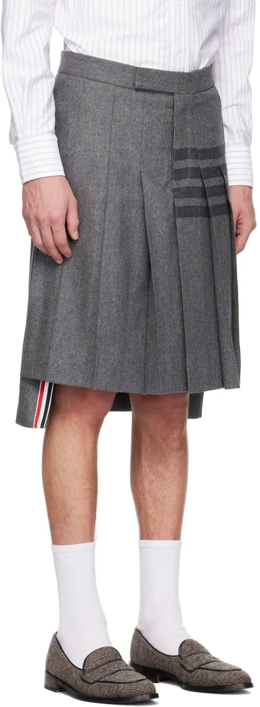 Knee-Length Pleated 4-Bar Striped Skirt