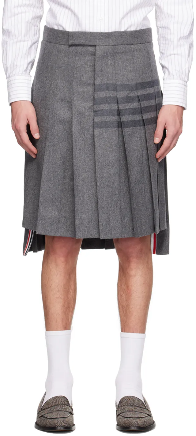 Knee-Length Pleated 4-Bar Striped Skirt