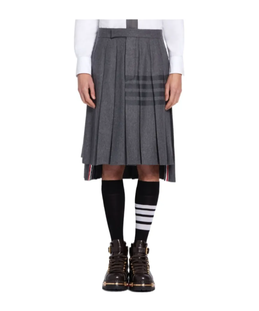 Knee-Length Pleated 4-Bar Striped Skirt