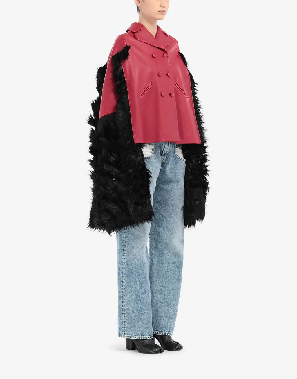 Mantella In Pelle Profilata In Ecopelliccia Jacket