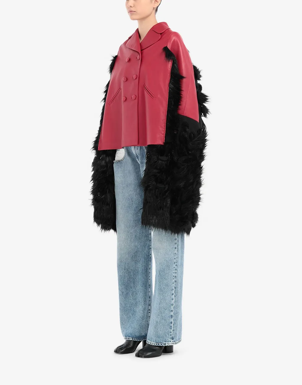 Mantella In Pelle Profilata In Ecopelliccia Jacket
