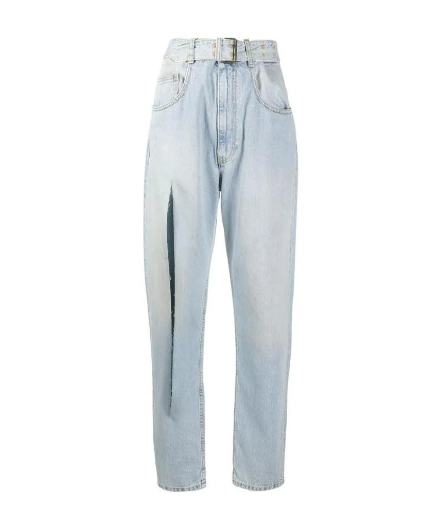 Slit-Detail Tapered Jeans