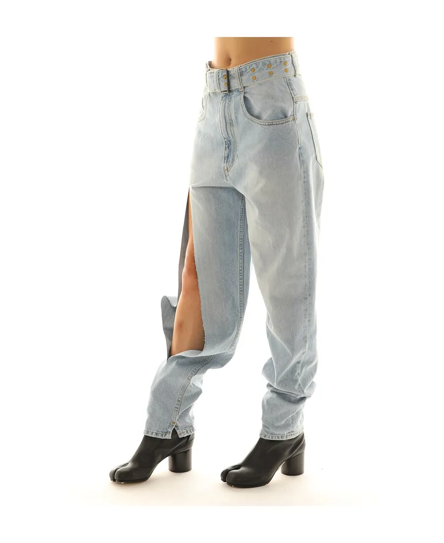 Slit-Detail Tapered Jeans