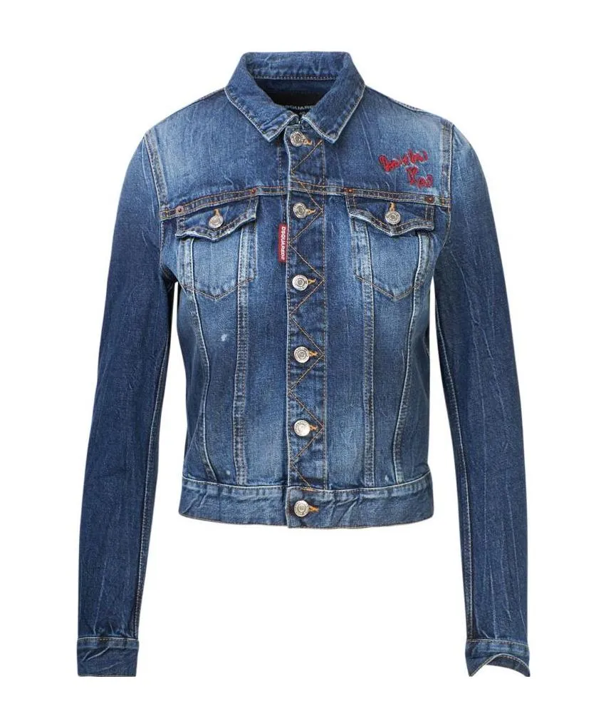 Cropped Embroidered Denim Jacket