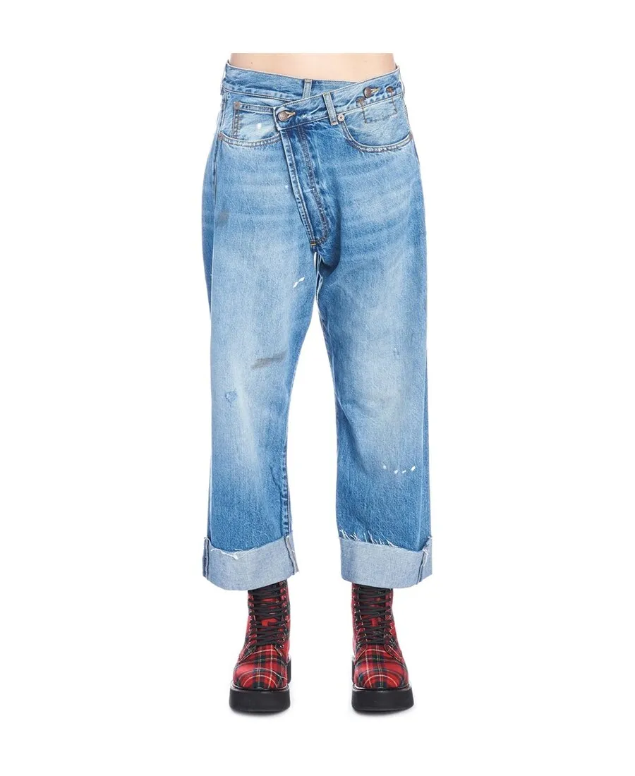 Crossed Asymmetrical High-Waist Straight Jeans