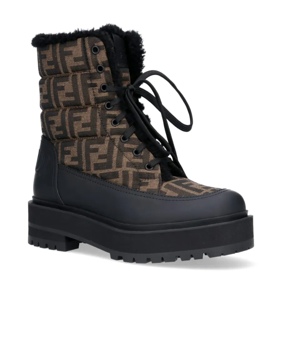 Fendi Signature Lace-Up Biker Boots