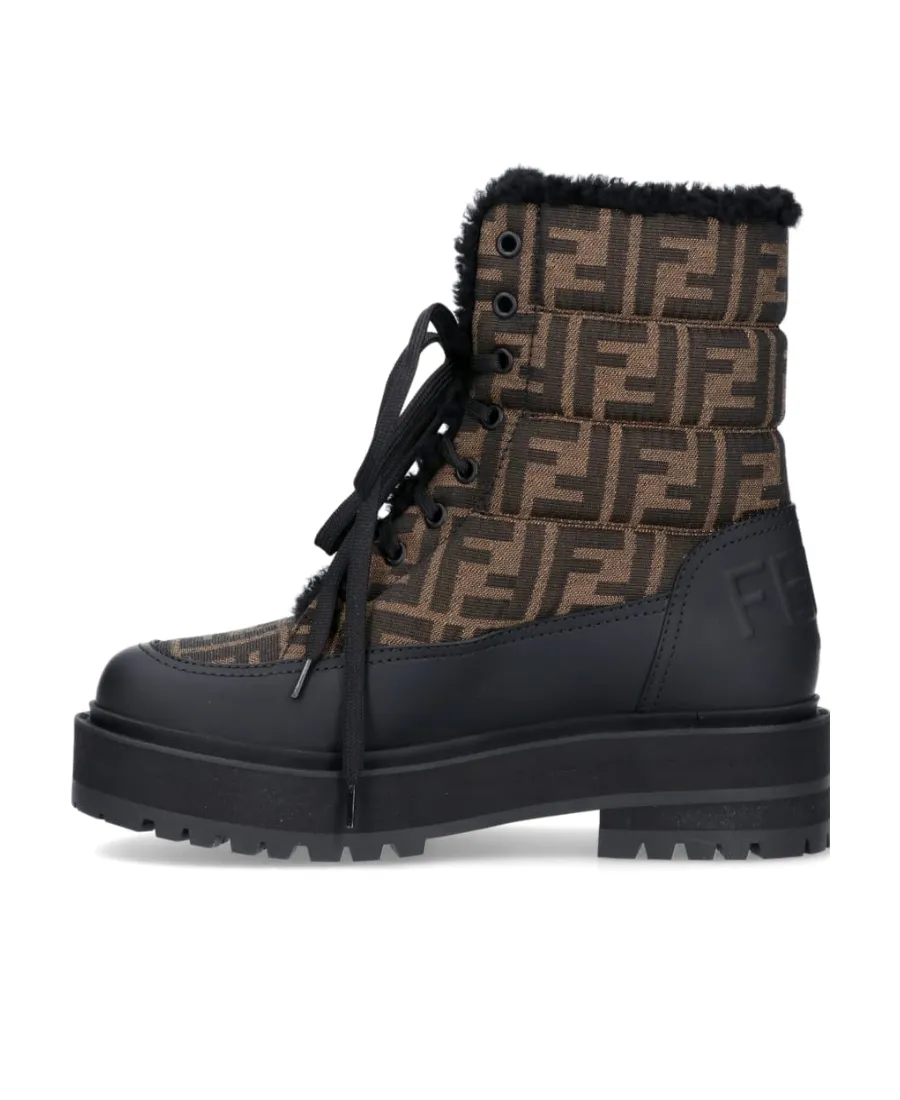 Fendi Signature Lace-Up Biker Boots