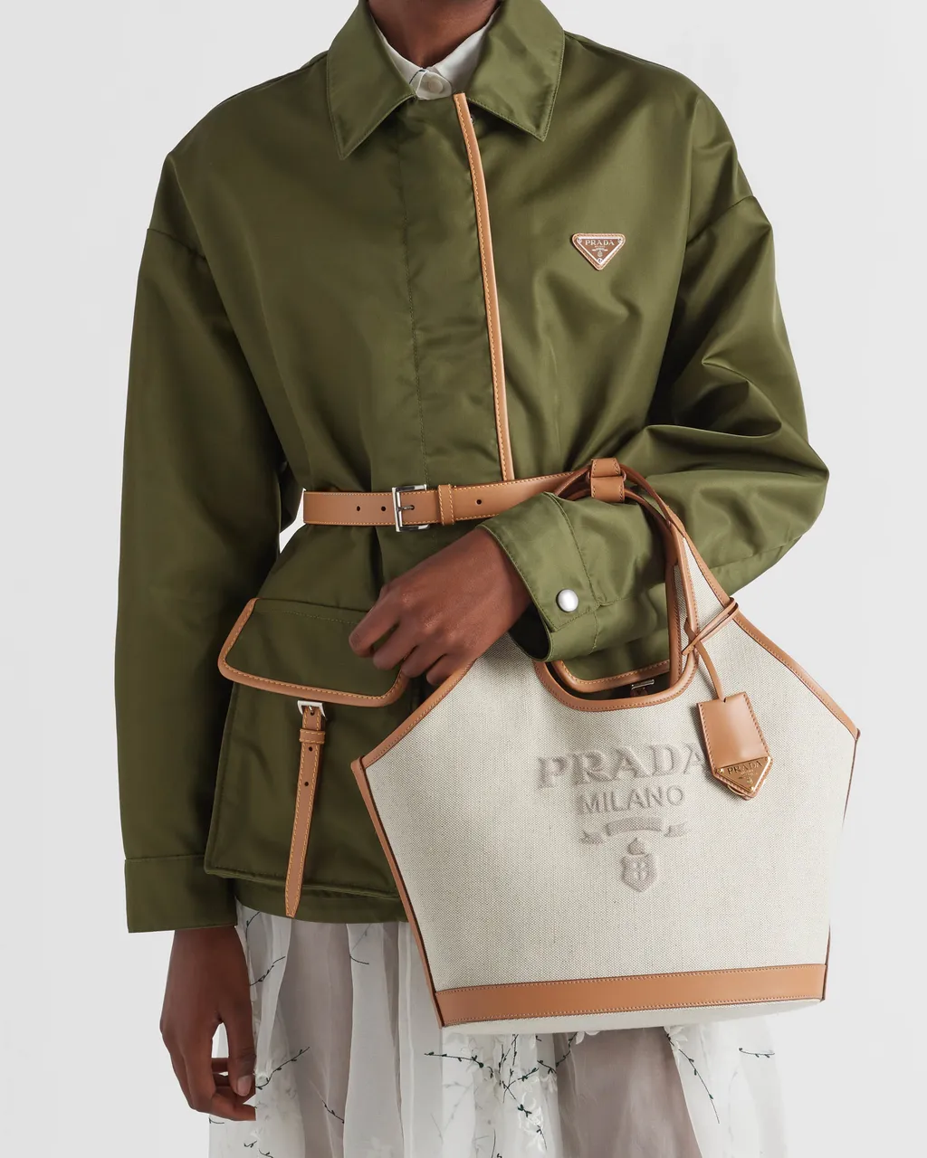 Prada Logo Printed Medium Top Handle Bag