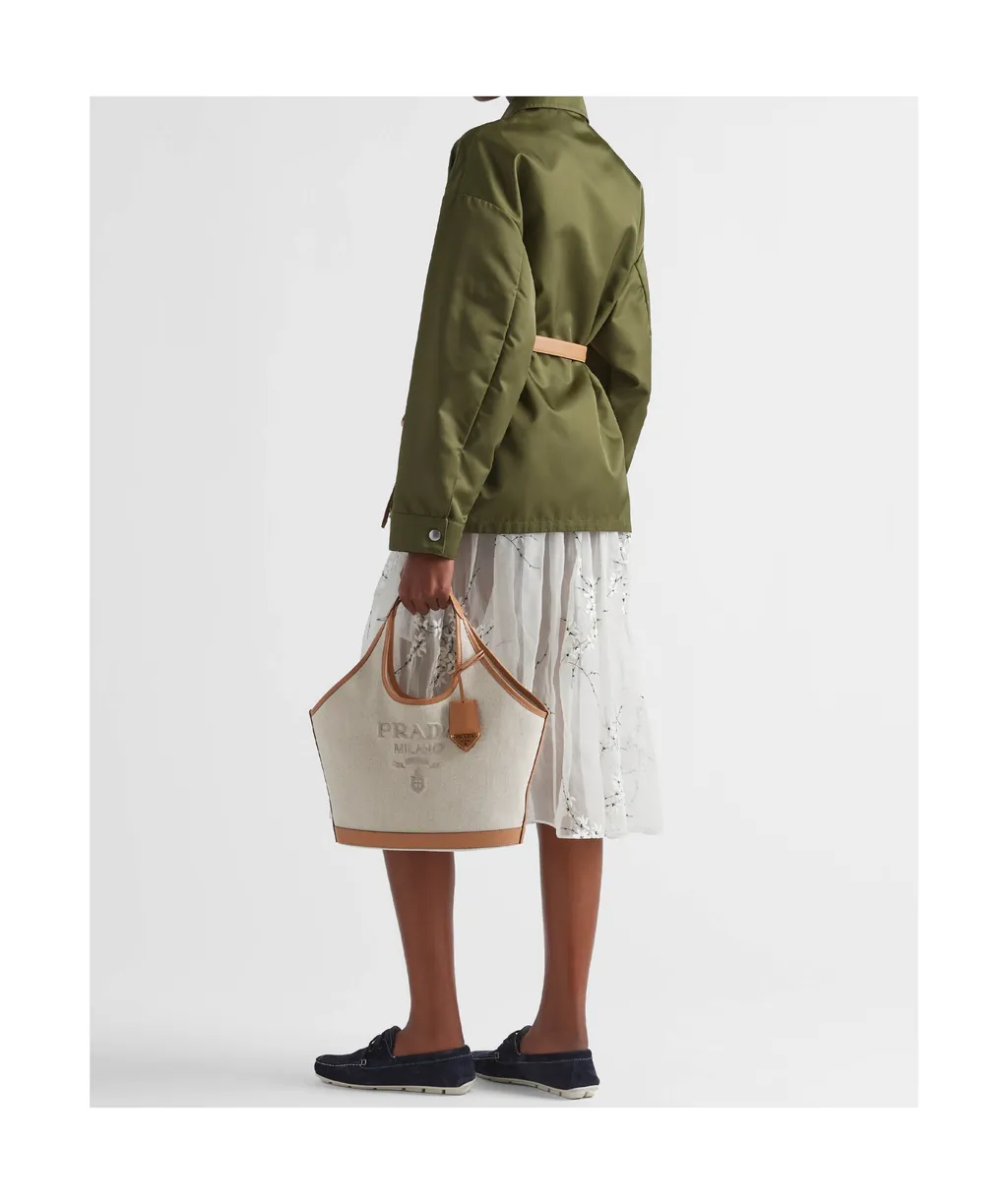 Prada Logo Printed Medium Top Handle Bag