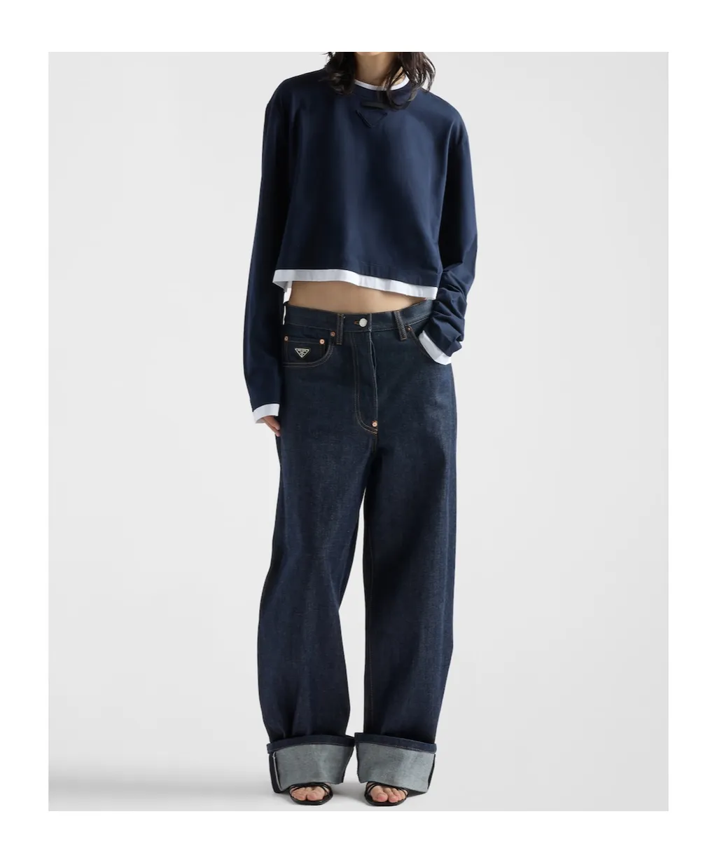 Prada Long-Sleeved Layered Cropped Top