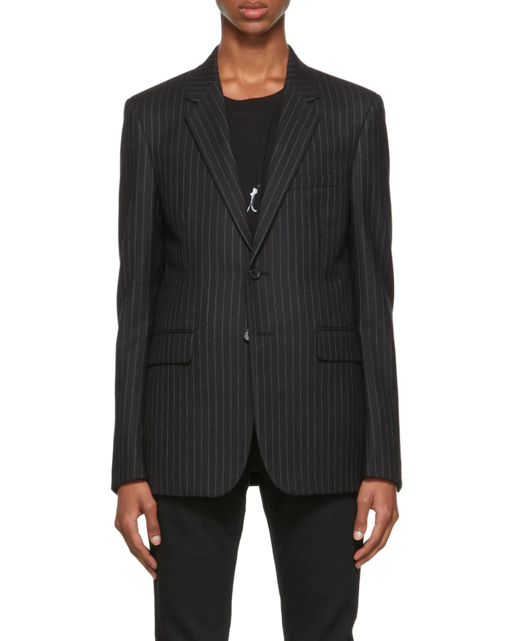 Pinstriped Buttoned Blazer