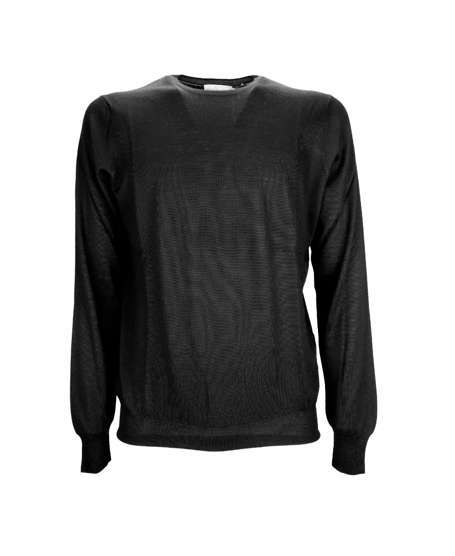 Black Light Round-Neck Wool Pullover