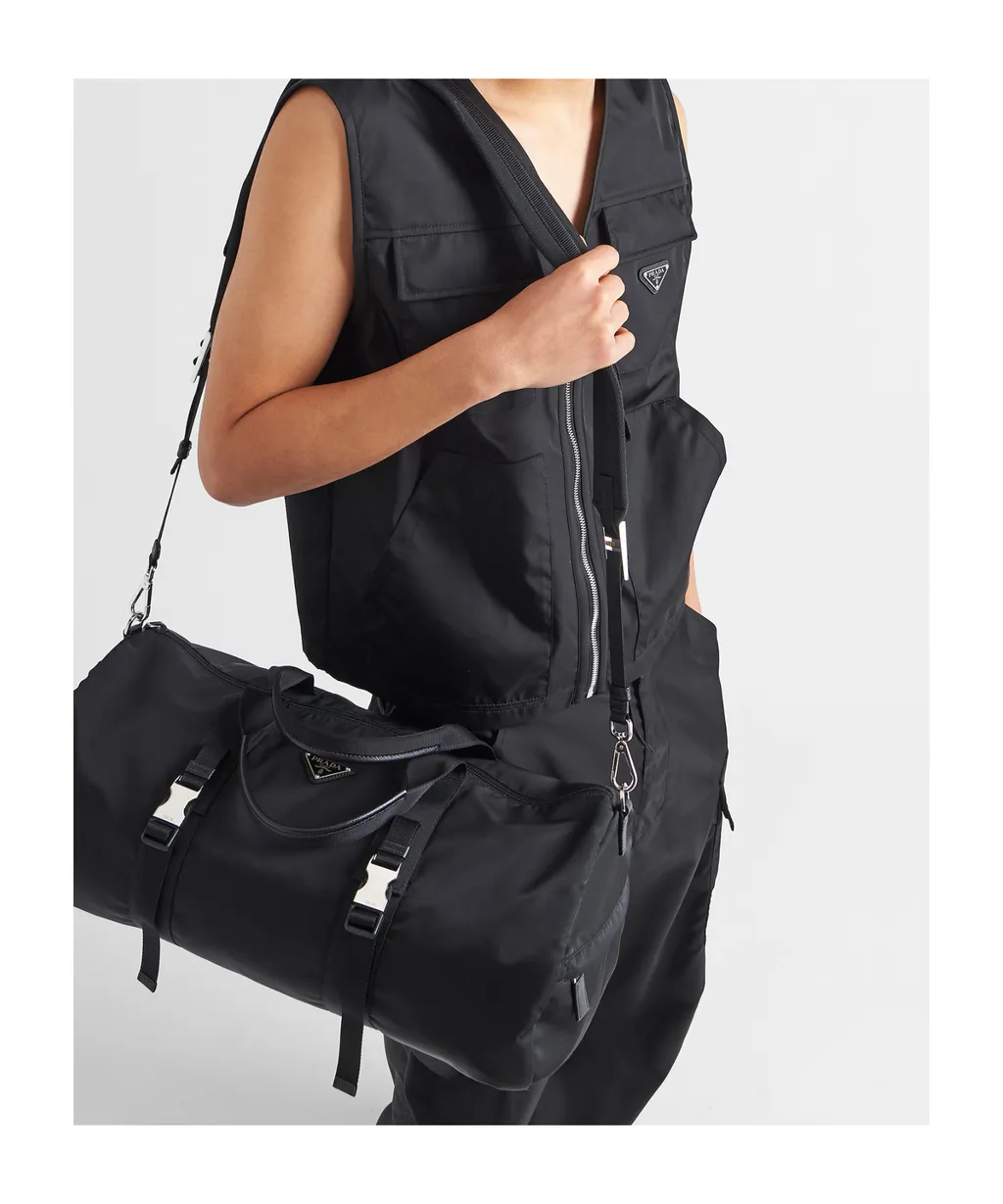 Prada Logo Plaque Zip-Up Duffle Bag