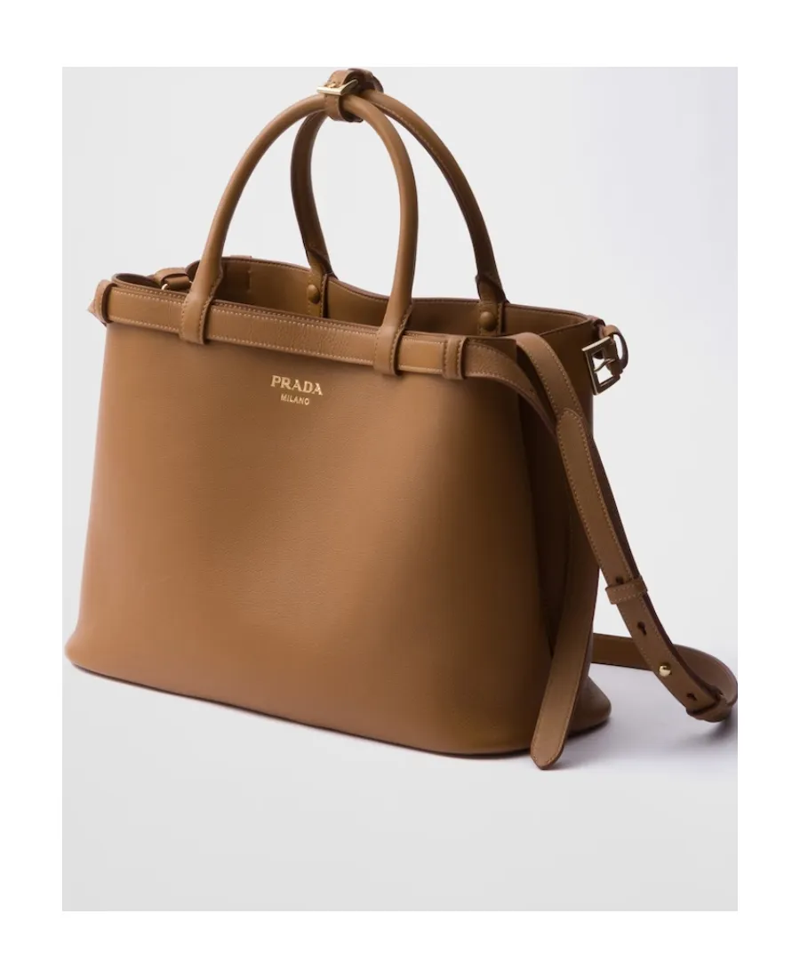 Prada Buckle Medium Leather Handbag With Double Belt