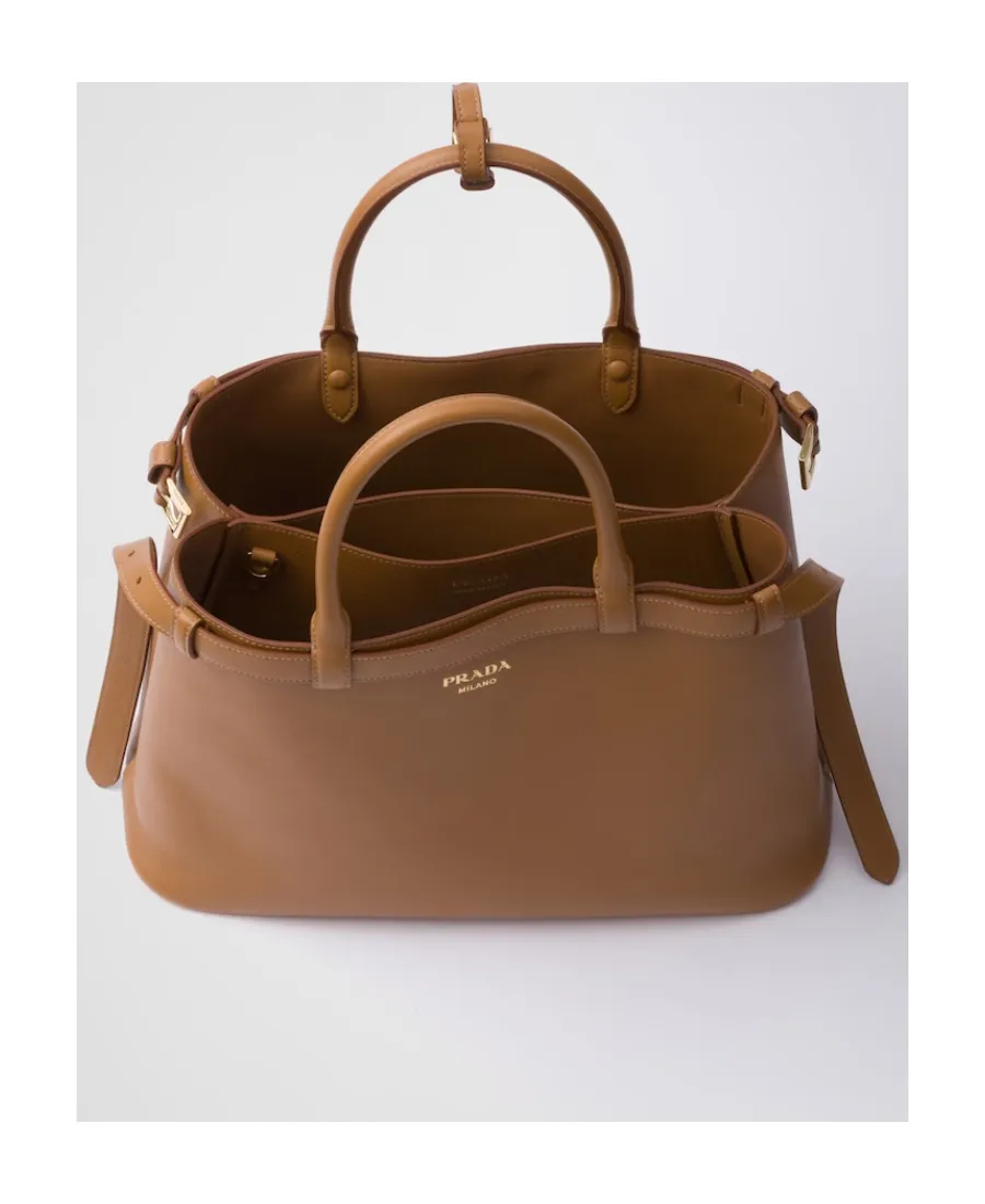 Prada Buckle Medium Leather Handbag With Double Belt