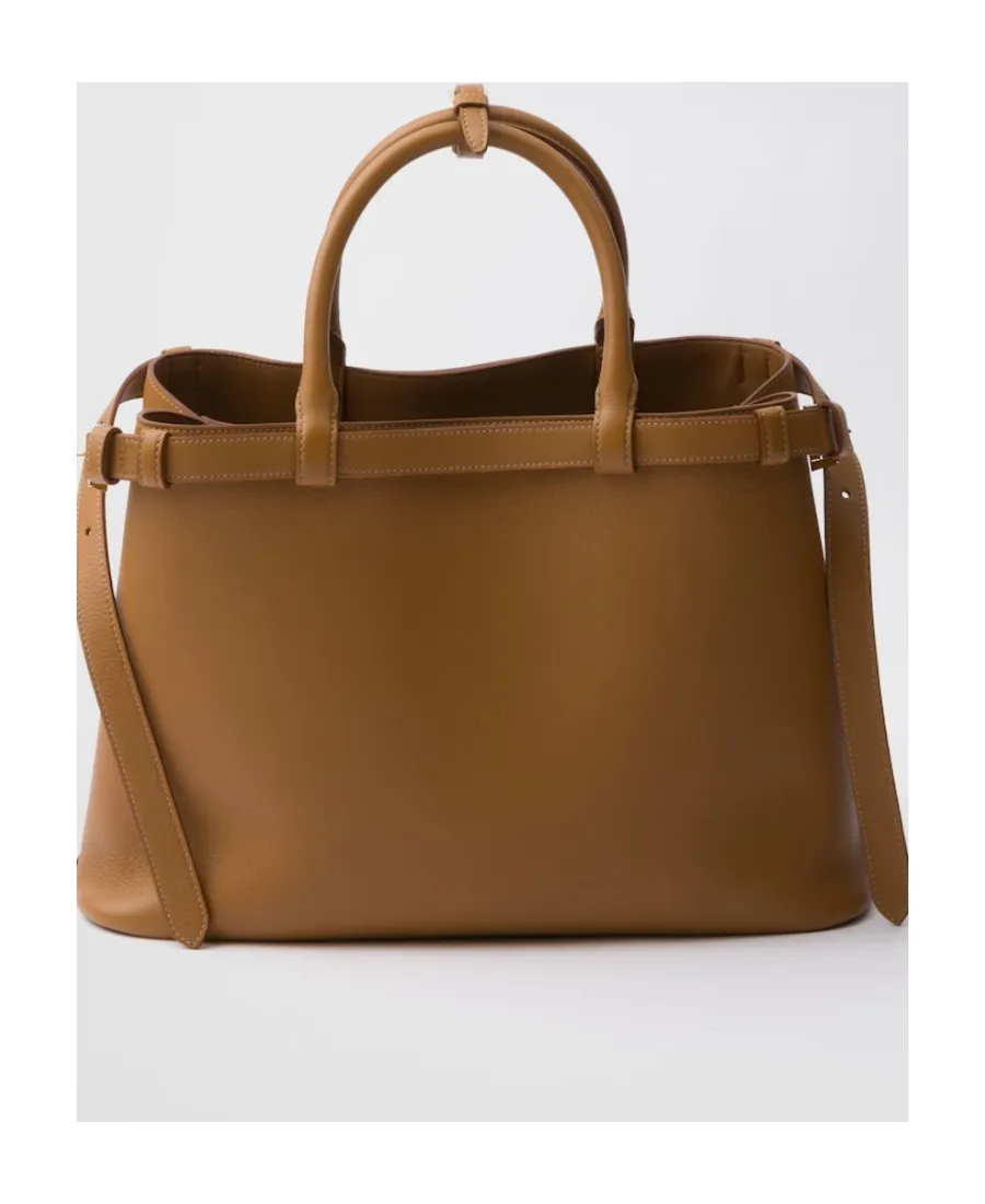 Prada Buckle Medium Leather Handbag With Double Belt