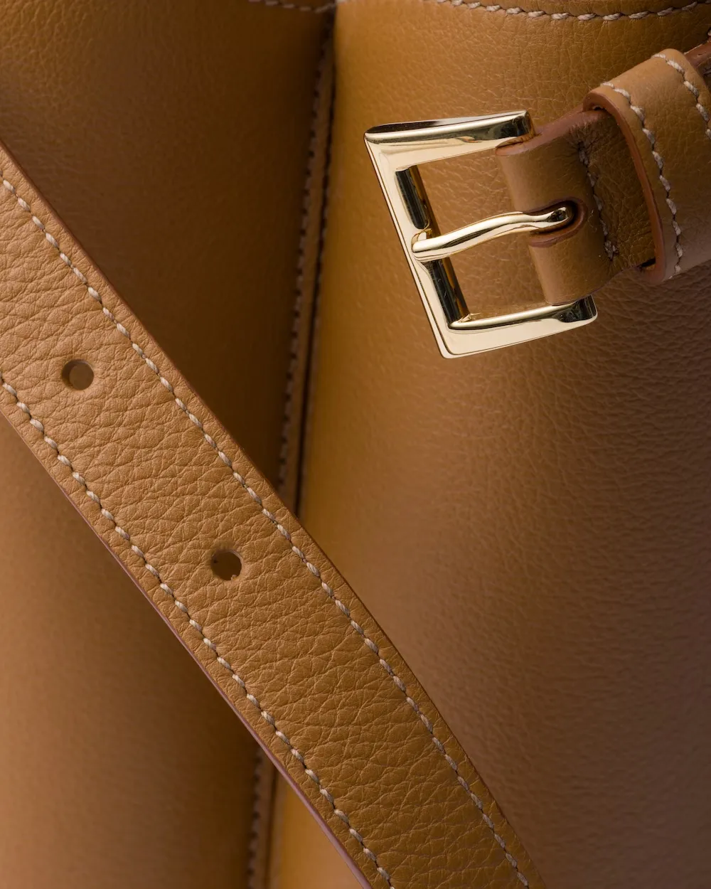 Prada Buckle Medium Leather Handbag With Double Belt