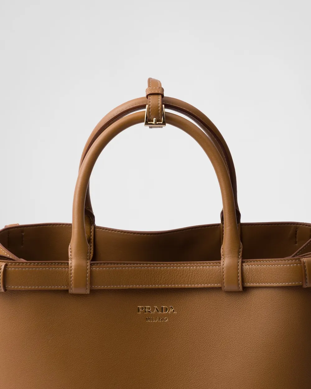 Prada Buckle Medium Leather Handbag With Double Belt