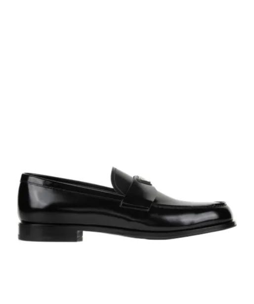 Prada Enamel-Triangle-Logo Slip-On Loafers