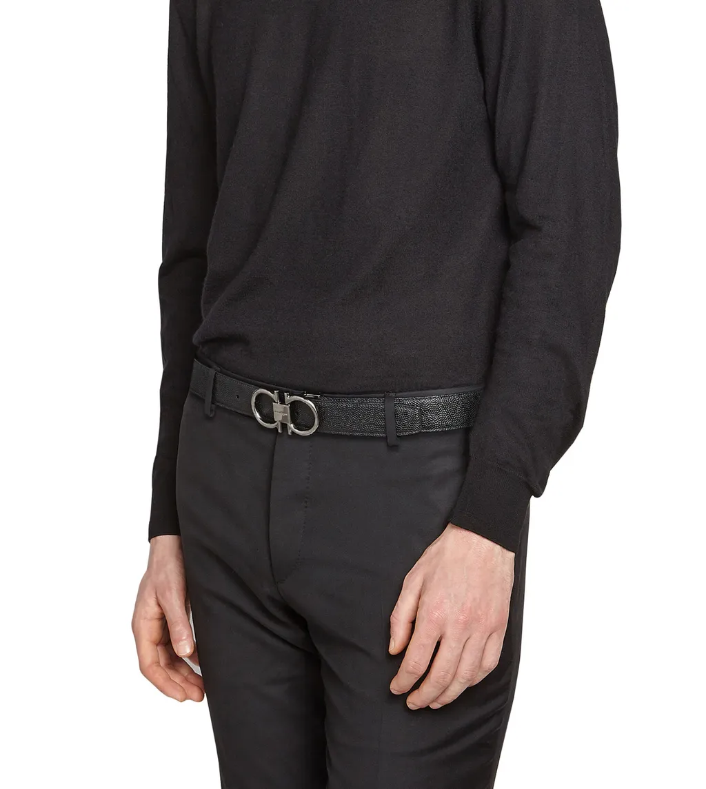 Black Double-Sided Silver Buckle Belt