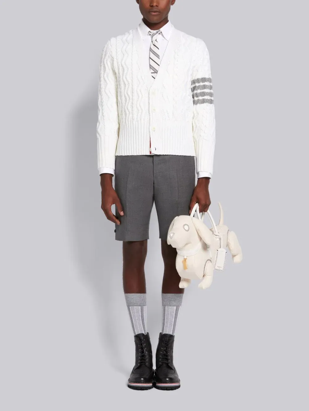 4-Bar Aran Cable Knit Cardigan