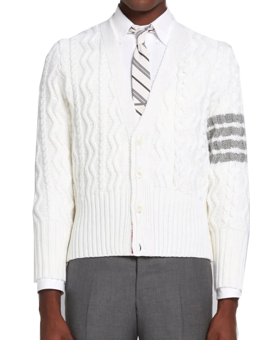 4-Bar Aran Cable Knit Cardigan