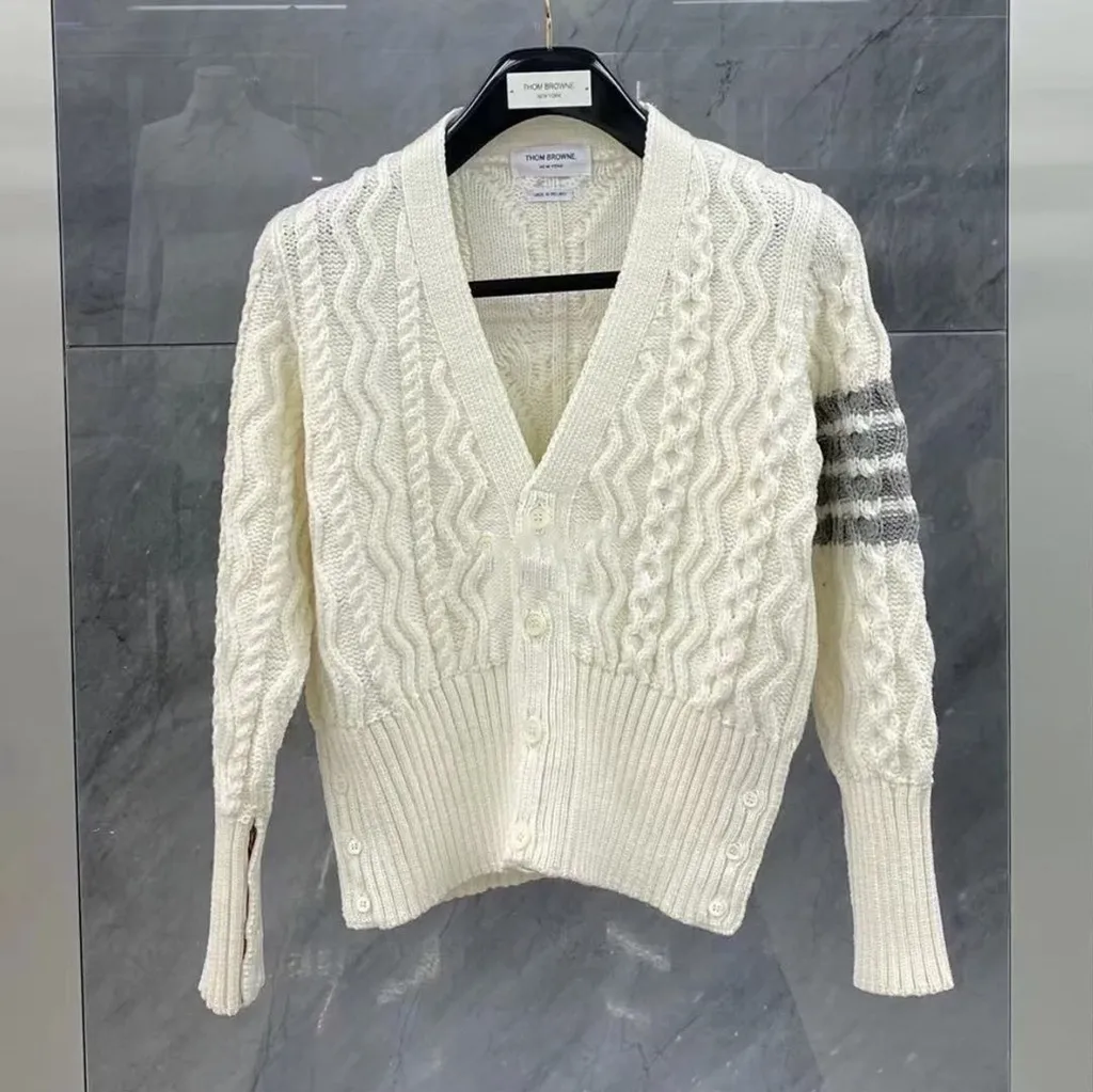 4-Bar Aran Cable Knit Cardigan