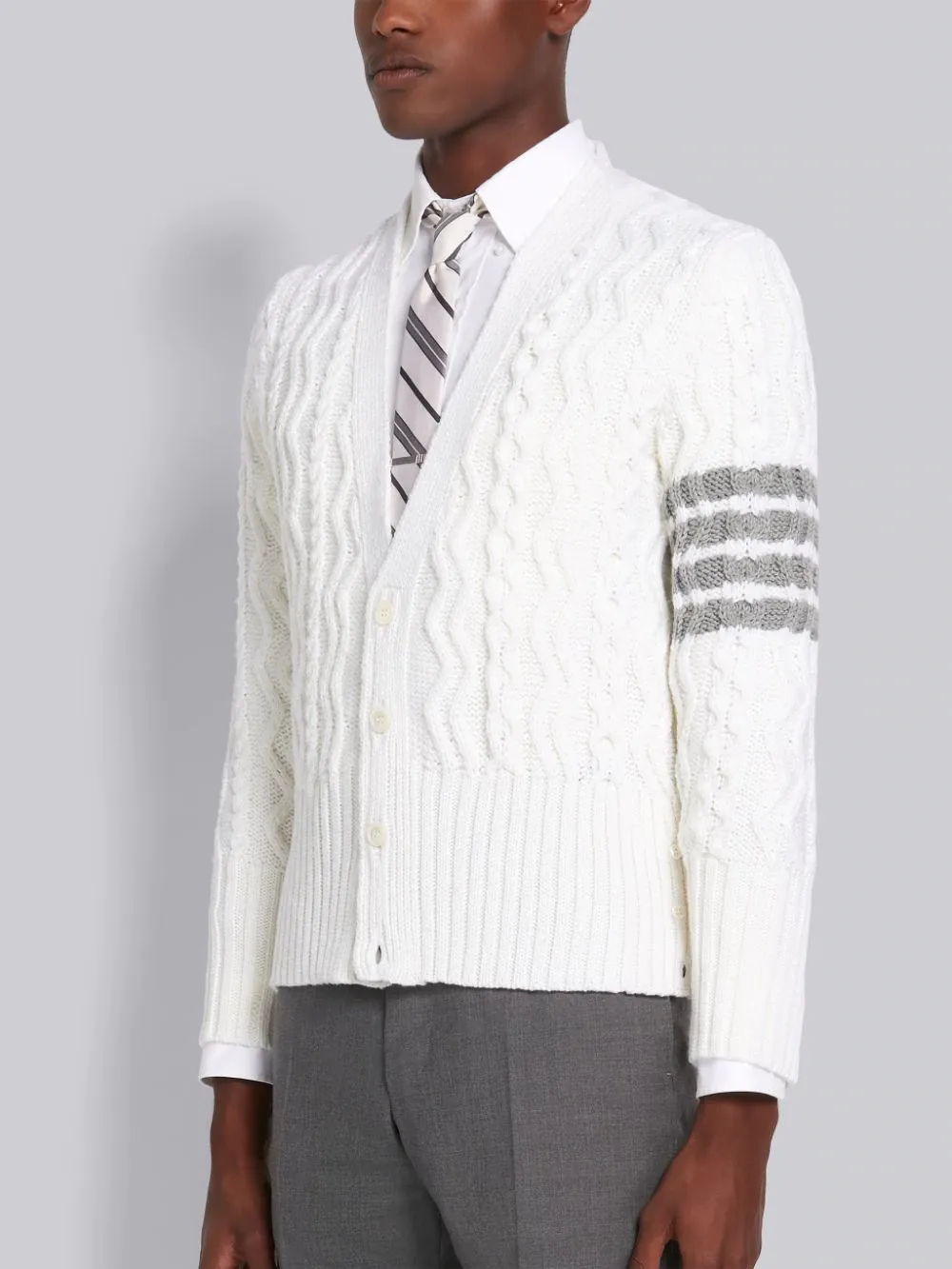 4-Bar Aran Cable Knit Cardigan