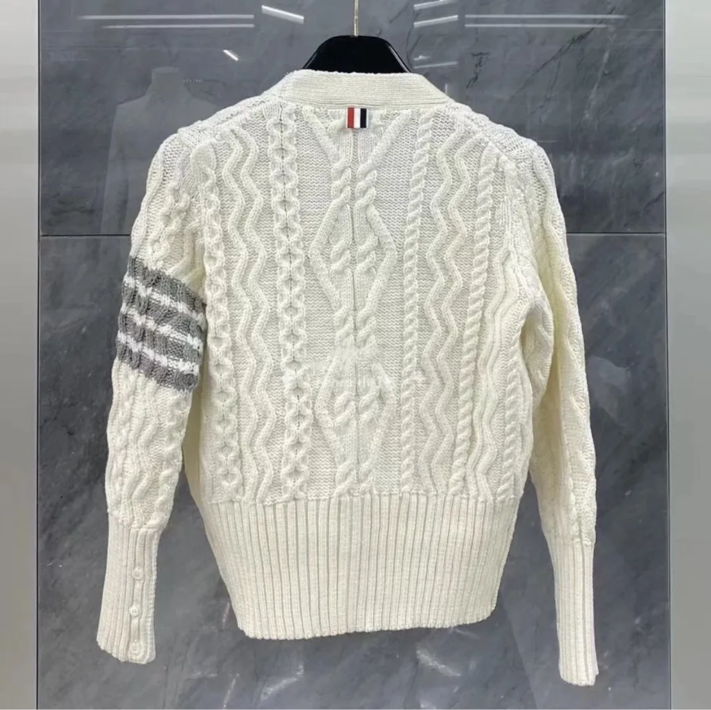 4-Bar Aran Cable Knit Cardigan