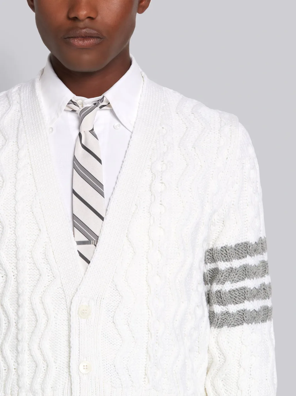 4-Bar Aran Cable Knit Cardigan